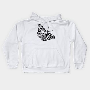 Butterfly line art black, no background Kids Hoodie